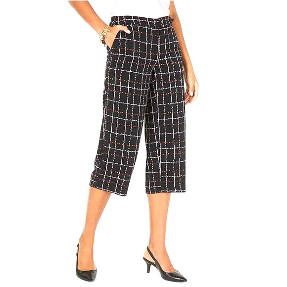 Alfani Pants - Alfani Windowpane Plaid Stretch Pant Black Pink White Career Office Culotte